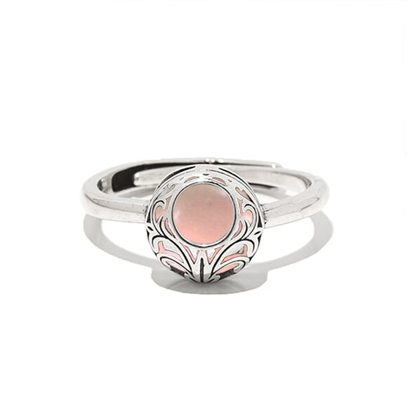 Recycled Antique Pink Depression Glass Sterling Adjustable Vintage Lace Ring - Picture 1 of 6